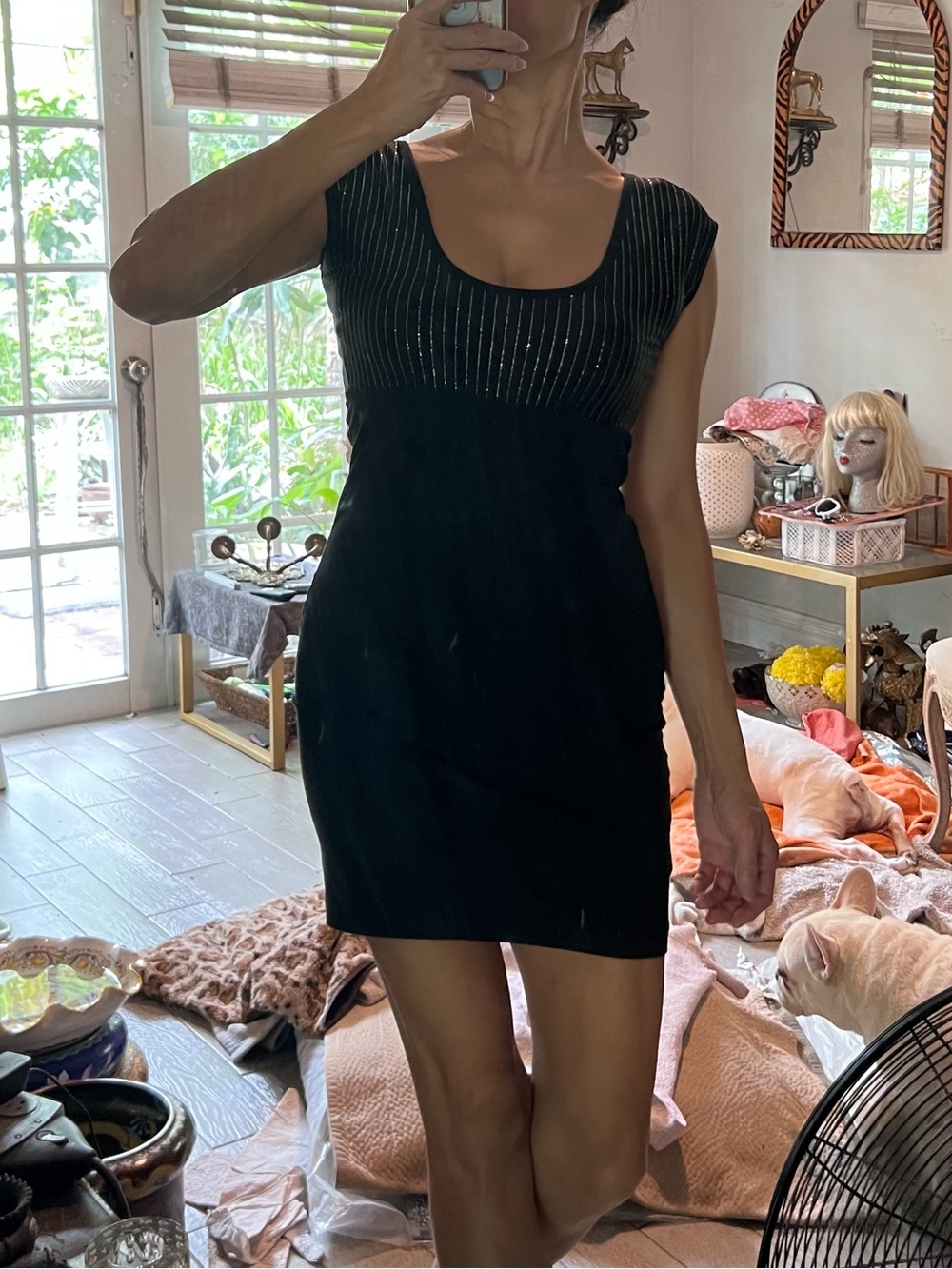 American Apparel Black Mini Dress with Subtle Metallic Pinstripes NWOT